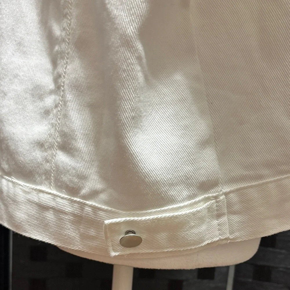 White Denim Jacket Womens L 3/4 Sleeve Y2K Preppy Trucker‎ - Picture 6 of 9